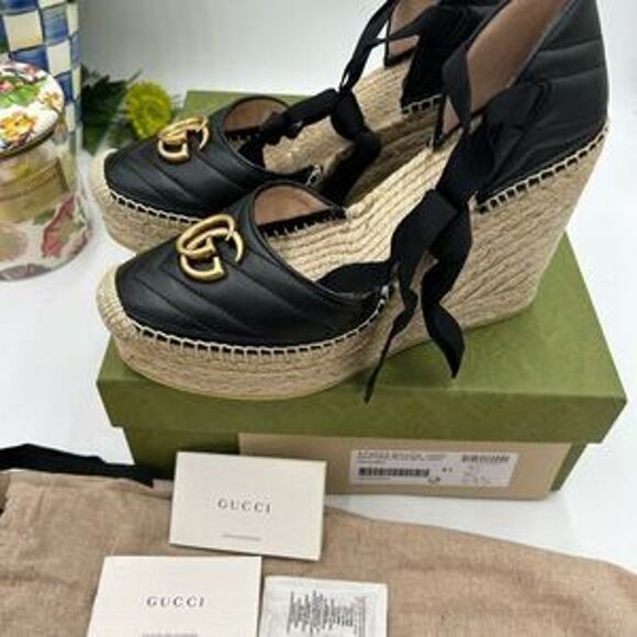 Women's Gucci GG wedge ankle tie Espadrilles size 41 made in Spain - Picture 3 of 12